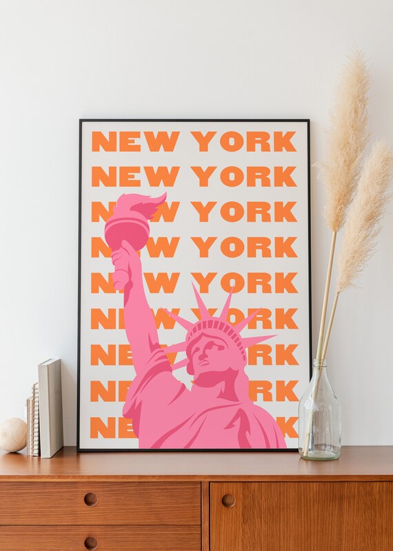 Pink Statue Of Liberty New York Pop Art Travel Decor Wall Art