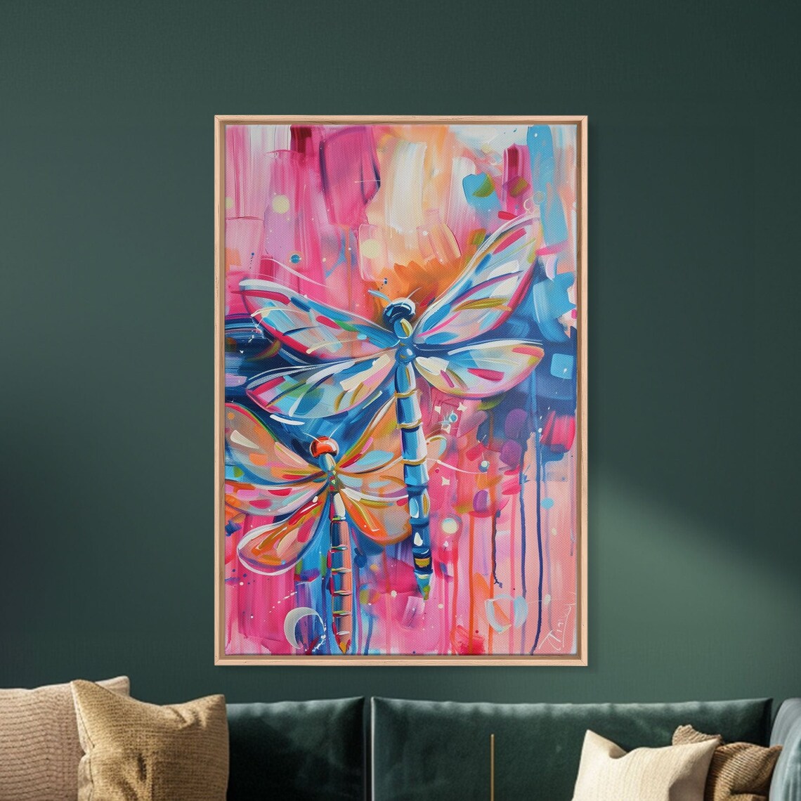 Colorful Dragonflies Abstract Nature Pink Blue Insect Art Wall Poster - Image 5