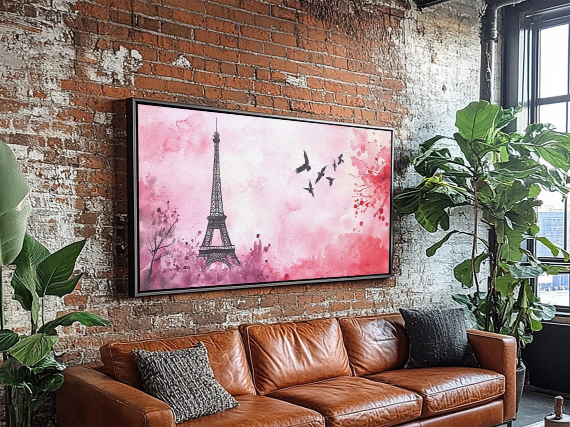 Eiffel Tower And Birds Pink Watercolor Paris Skyline Romantic Poster - Image 4