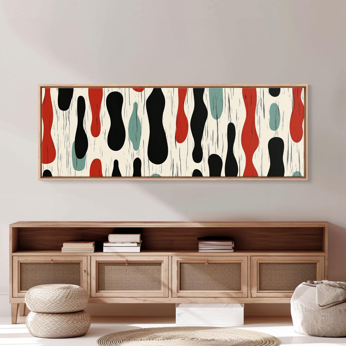 Midcentury Rain Drops Abstract Pattern Red Black Teal Art Print - Image 2