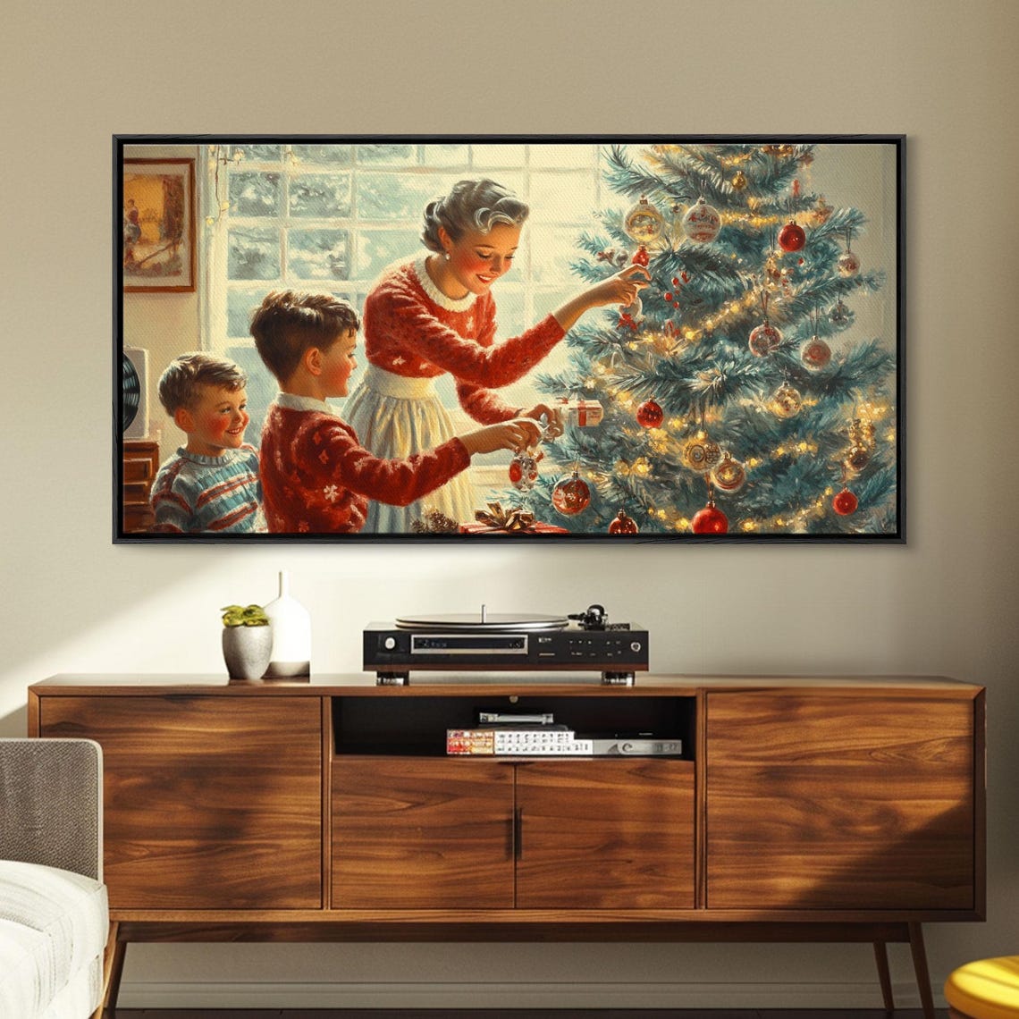 Vintage Family Decorating The Christmas Tree Together Art Print - Image 5