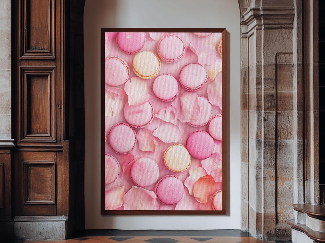 Pink Macarons Rose Petals Sweet Pastel Kitchen Wall Art Print Poster - Image 4