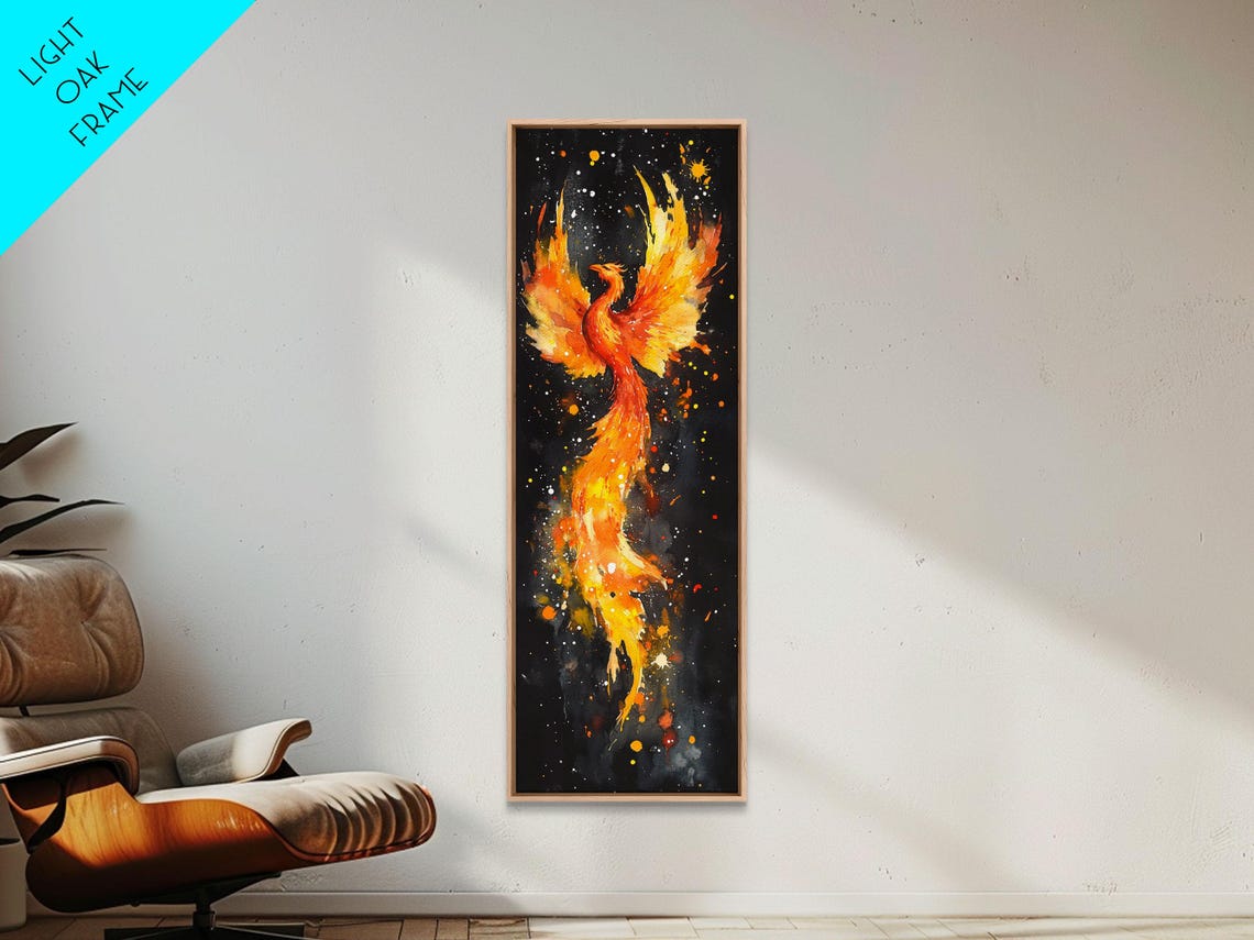 Fiery Phoenix Rising Starry Night Cosmic Bird Vertical Wall Art - Image 6