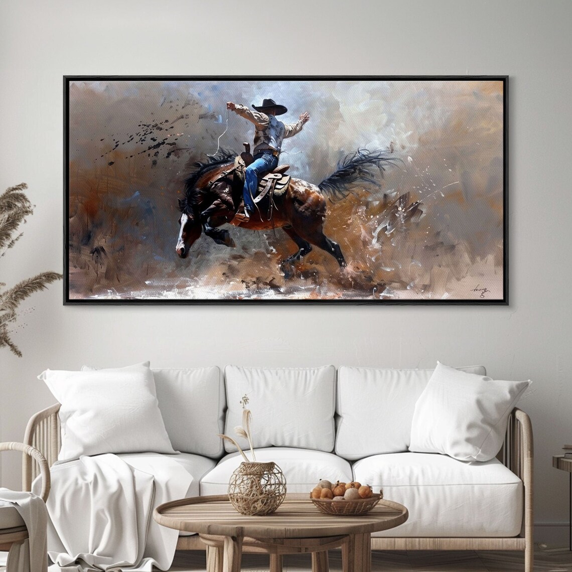 Rodeo Cowboy On Bucking Horse, Farmhouse Art Print