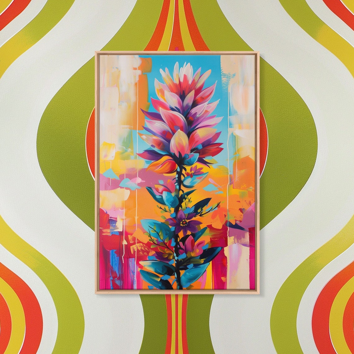 Vibrant Abstract Flower Blossom On Turquoise Background Art Poster - Image 5