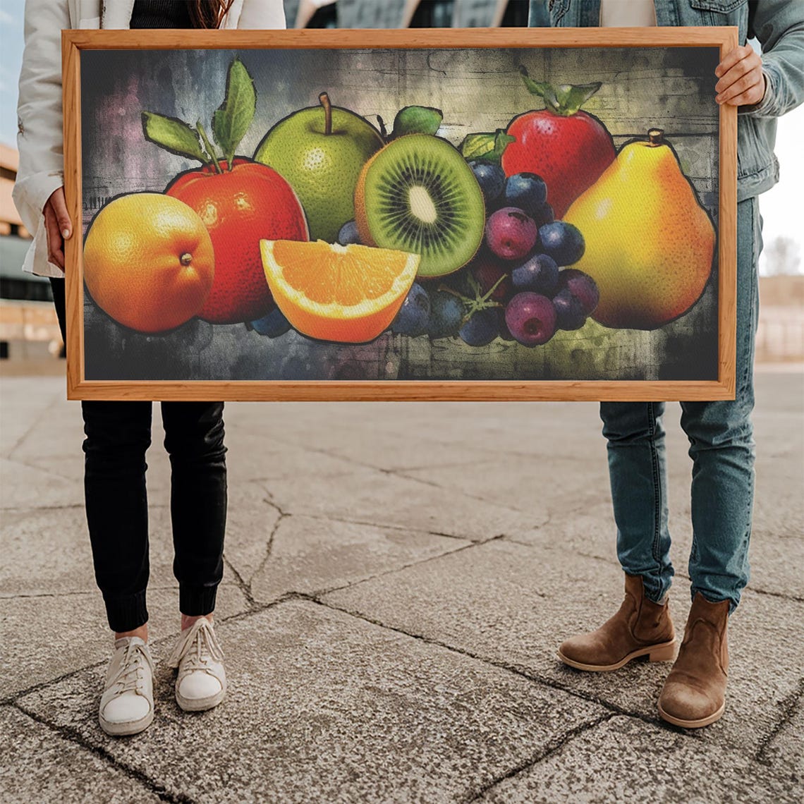 Colorful Fruit Still Life Painting Apples Orange Kiwi Rustic Print - Image 5