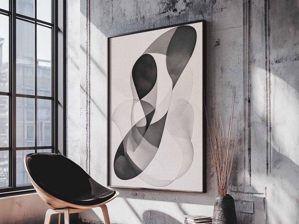 Monochrome Abstract Black Gray Layered Shapes Modern Dynamic Poster - Image 5