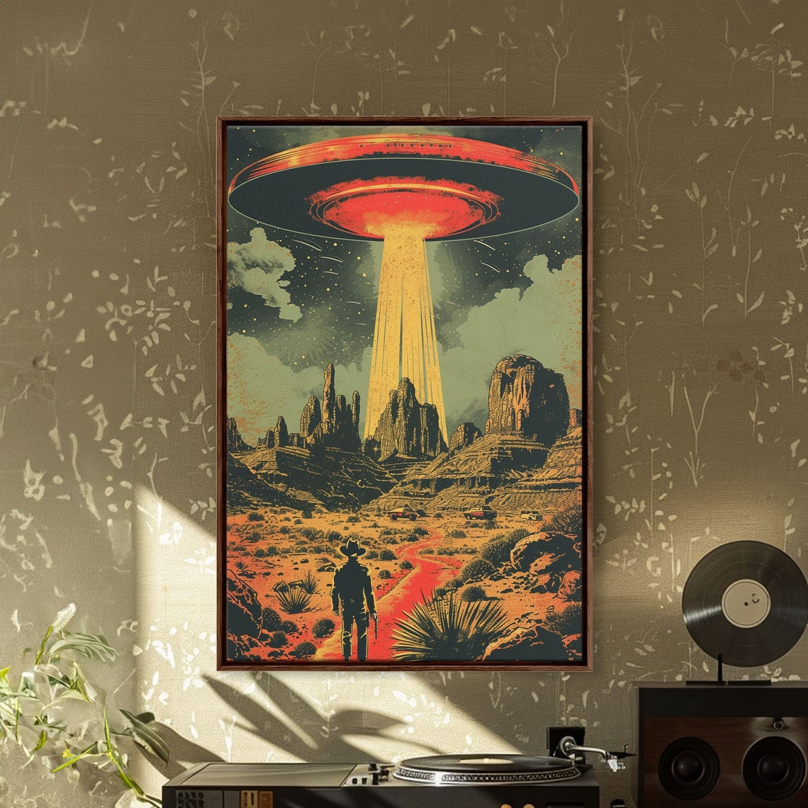 Cosmic Cowboy UFO Saucer Desert Night Retro Sci Fi Western Poster - Image 5