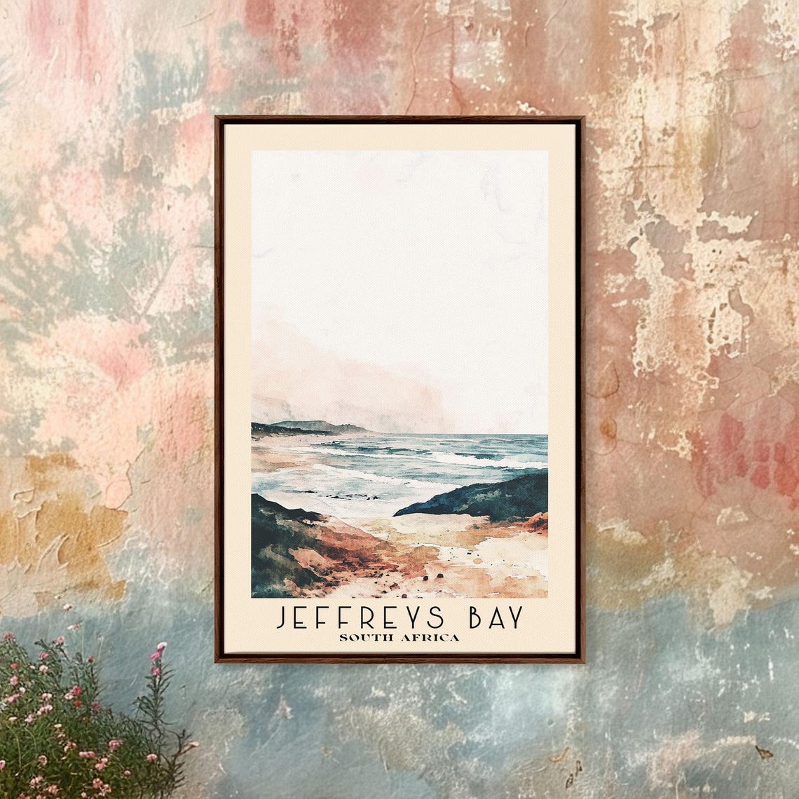 Jeffreys Bay South Africa Surf Waves Rocky Beach Watercolor Poster - Image 4