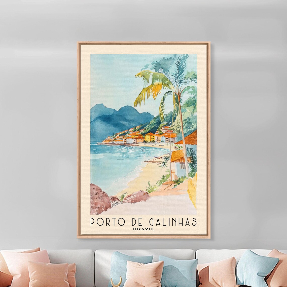Porto de Galinhas Brazil Colorful Fishing Town Bay Beach Palm Watercolor Poster - Image 3