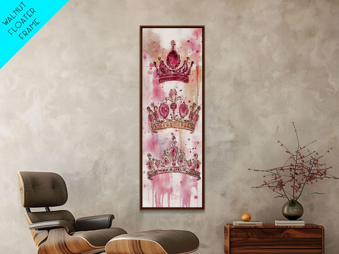 Pink Watercolor Crowns Royal Princess Trio Vertical Art Poster - Image 2