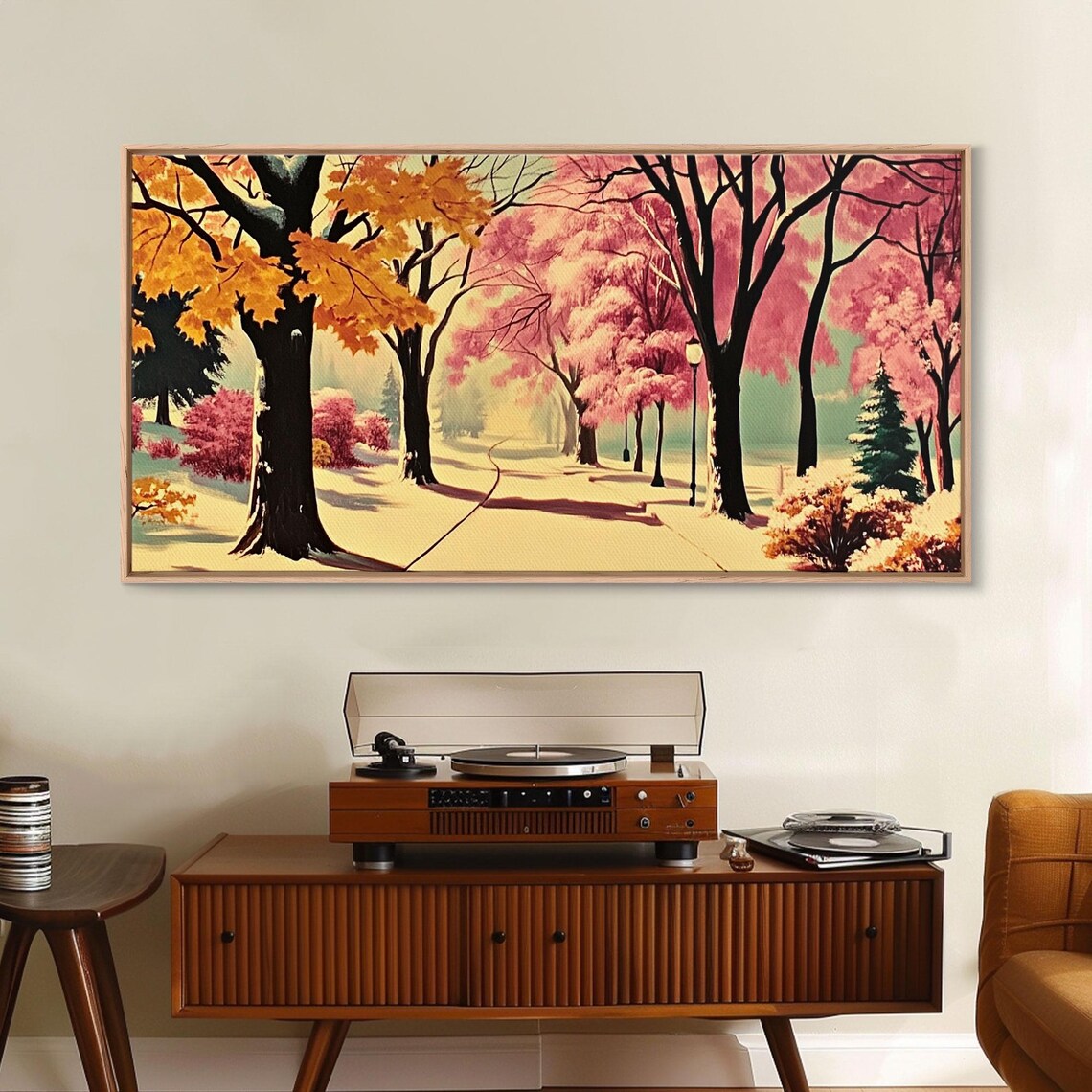 Colorful Autumn Park Path With Pink And Gold Trees Lined Walk Poster - Image 4