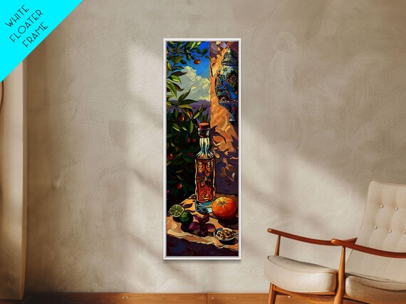 Rustic Mediterranean Still Life Art For Kitchen Gouache Style Painting Of Spanish Landscape Olive Tree Art Vertical Abstract Art