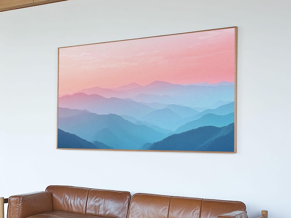 Layered Blue Mountains Pink Sunset Gradient Panoramic Travel Poster - Image 3