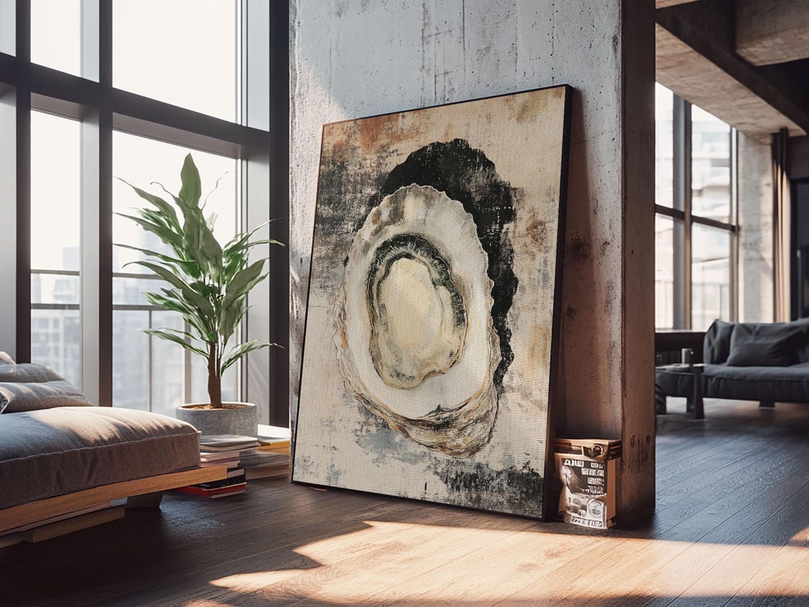 Oyster Shell Watercolor Coastal Minimalist Neutral Kitchen Wall Poster - Image 2