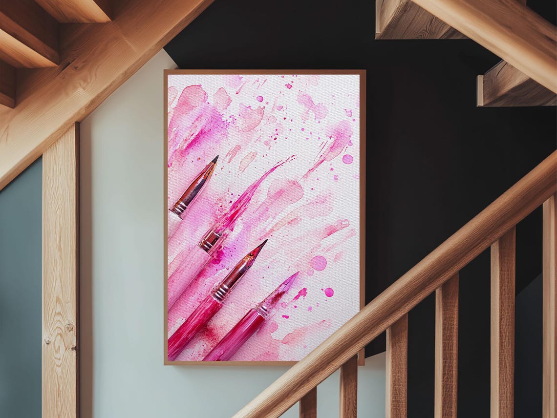 Pink Paint Brushes Watercolor Artist Studio Creative Wall Art Poster - Image 3