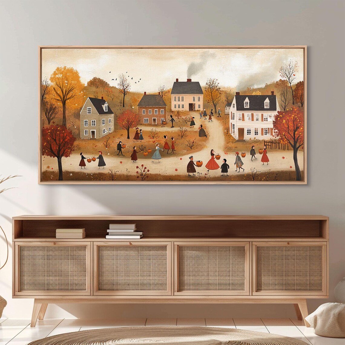 Autumn Harvest Village Folk Art Pumpkin Houses Country Scene Poster - Image 5