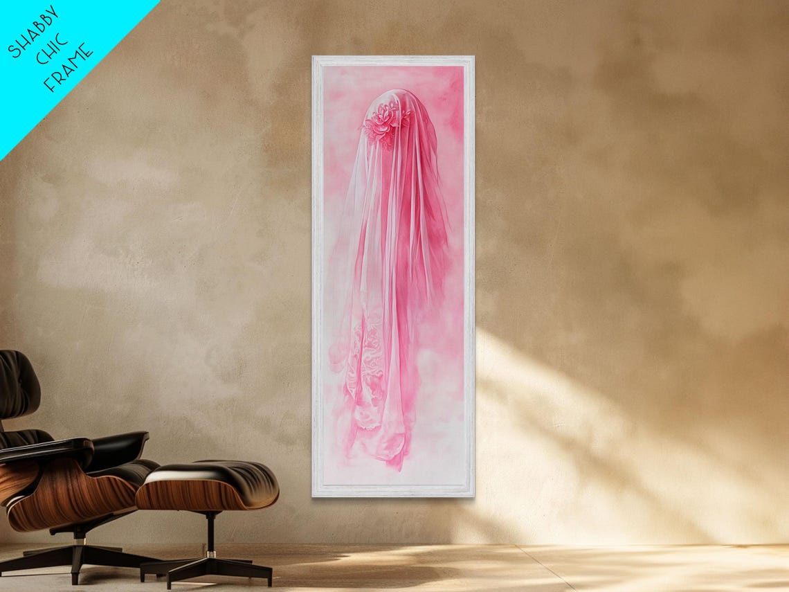 Veiled Pink Woman Watercolor Ethereal Bridal Soft Dream Wall Art - Image 3
