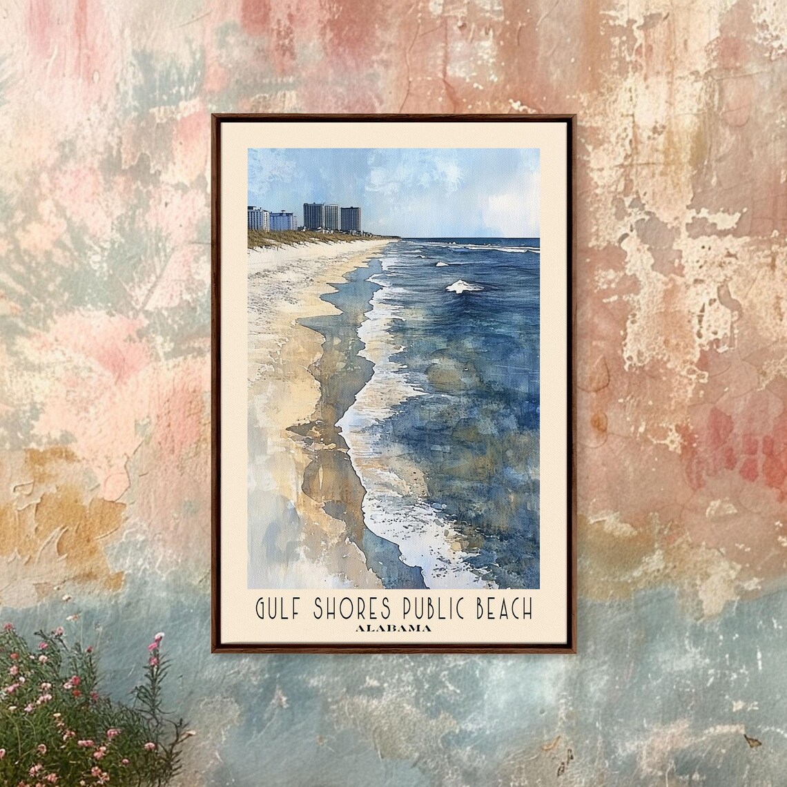 Gulf Shores Alabama Public Beach Watercolor Shoreline Surf Travel Poster - Image 4
