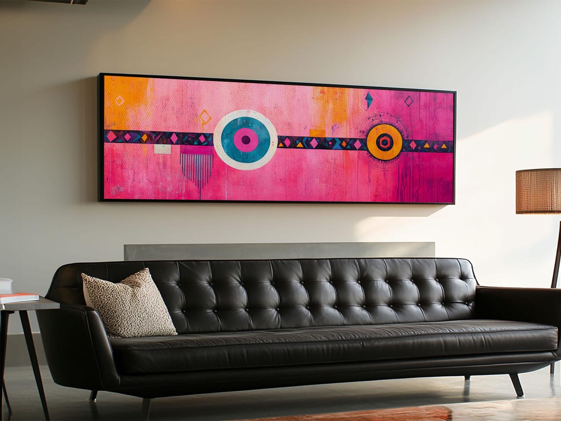 Pink Geometric Abstract Print Modern Wall Art Whimsical Boho Design Minimalist Art Long Narrow Extra Wide Statement Piece - Image 5