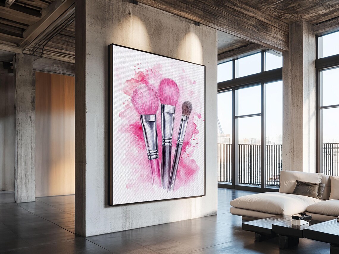 Pink Makeup Brushes Watercolor Beauty Vanity Glam Wall Art Poster - Image 6