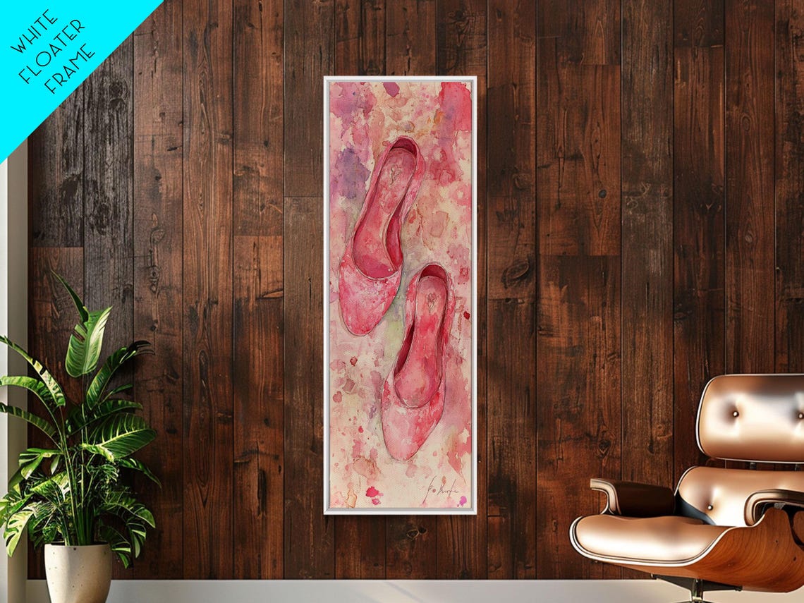 Pink Ballet Flats Watercolor Dance Shoes Minimalist Feminine Wall Art - Image 4
