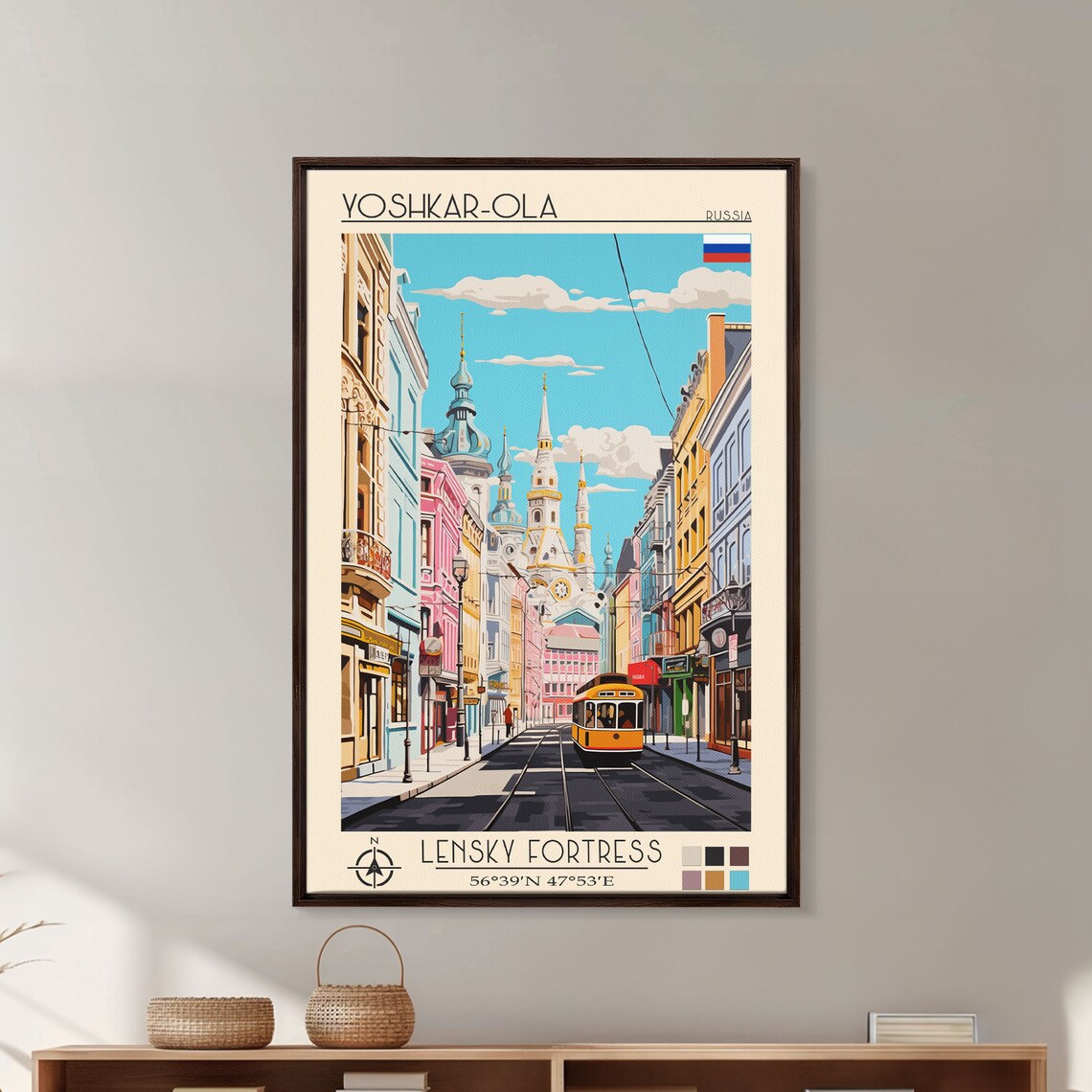 Yoshkar Ola Russia Cathedral Street With Tram Midcentury Travel Poster - Image 3