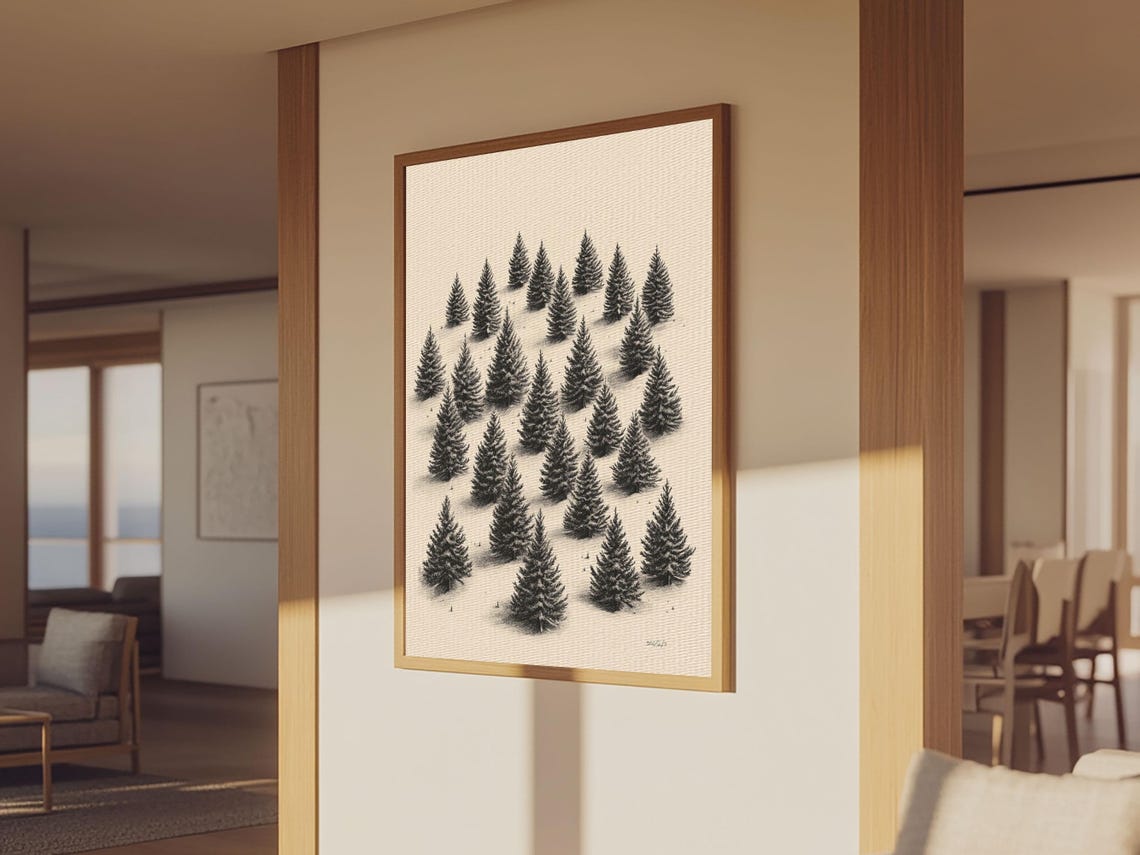Christmas Tree Farm Rows Ink Sketch Minimalist Holiday Nature Poster - Image 4