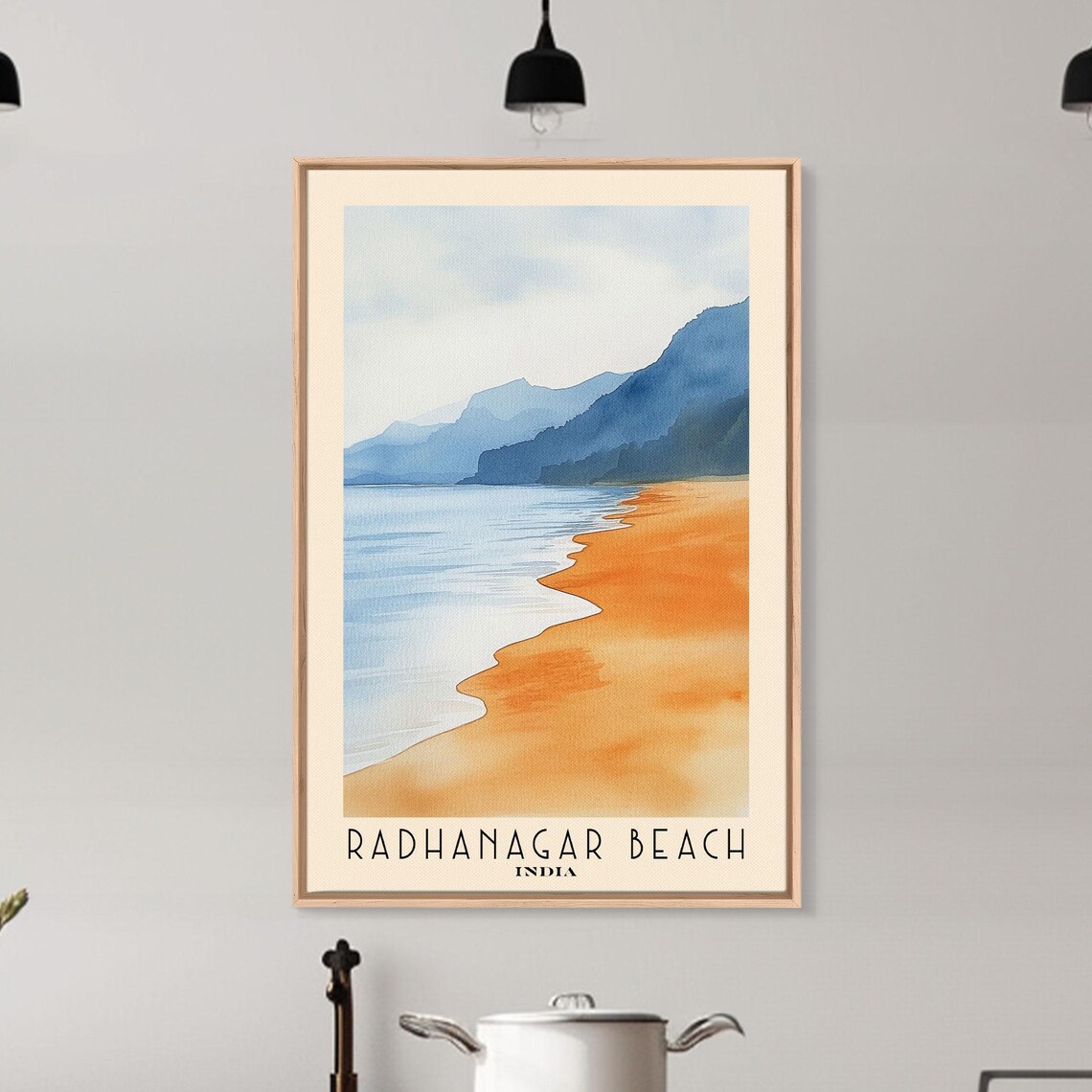 Radhanagar Beach India Golden Sand Shore Blue Mountains Calm Water Watercolor Poster - Image 6