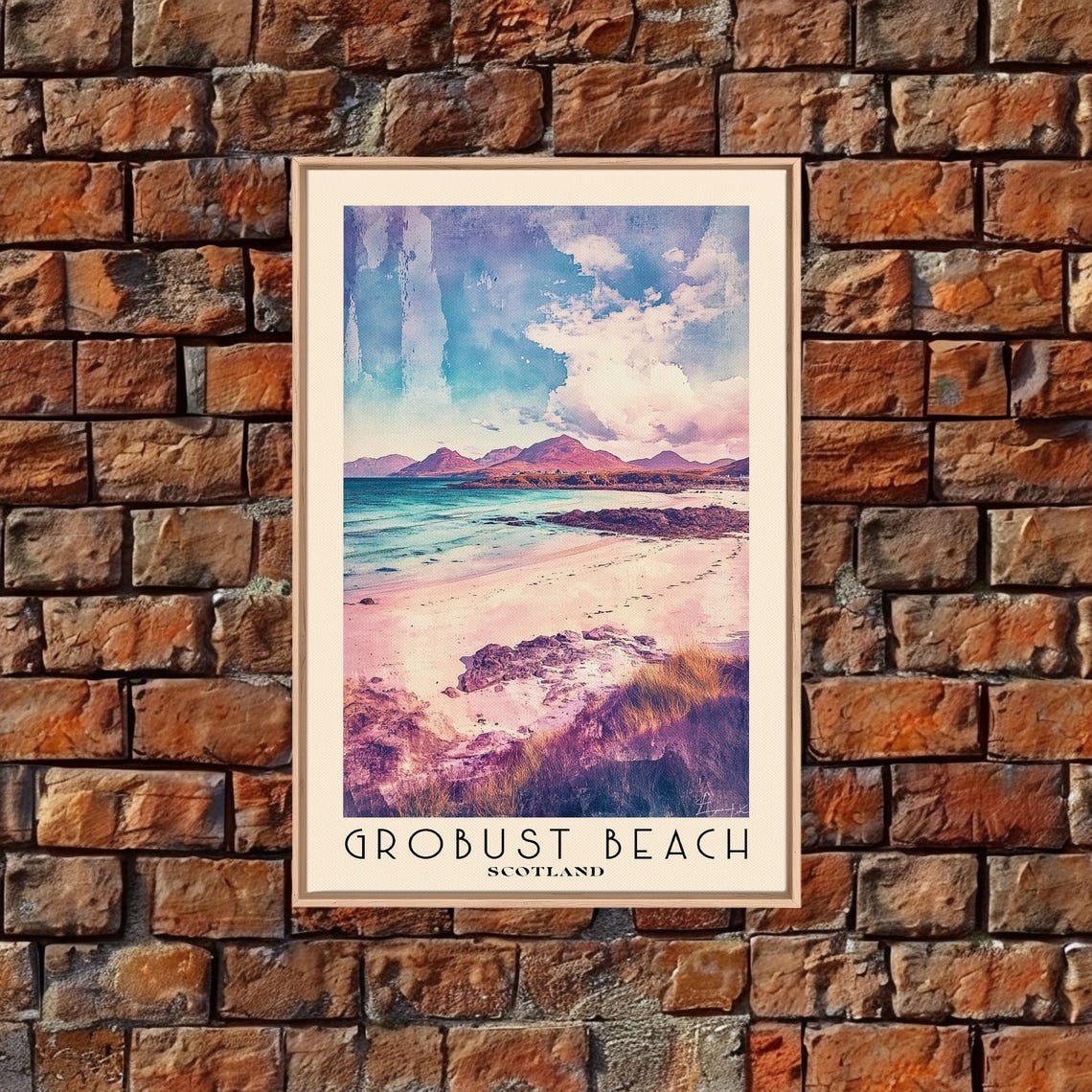 Grobust Beach Scotland Pink Sand Dunes Turquoise Sea Watercolor Poster - Image 5