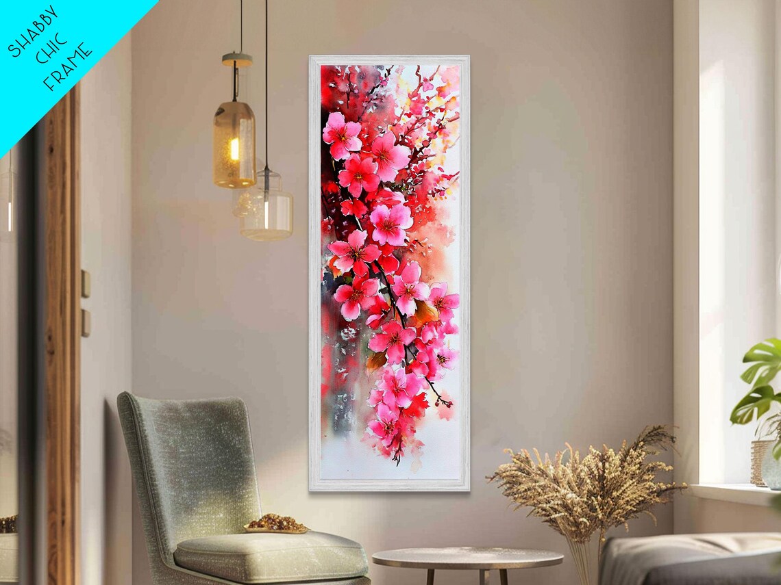 Pink Cherry Blossom Branch Vibrant Watercolor Spring Floral Art Poster - Image 6
