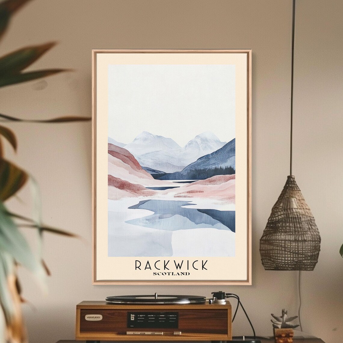 Rackwick Scotland Minimalist Mountain Lake Misty Pastel Landscape Watercolor Poster - Image 2