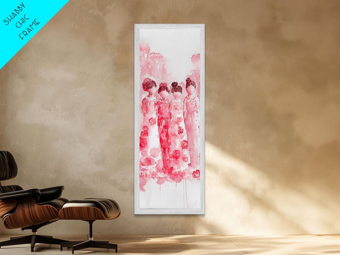 Pink Cherry Blossom Dresses Watercolor Girls Floral Wall Art - Image 5