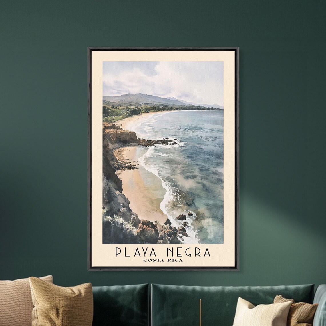 Playa Negra Costa Rica Black Rocks Golden Sand Watercolor Travel Poster - Image 5