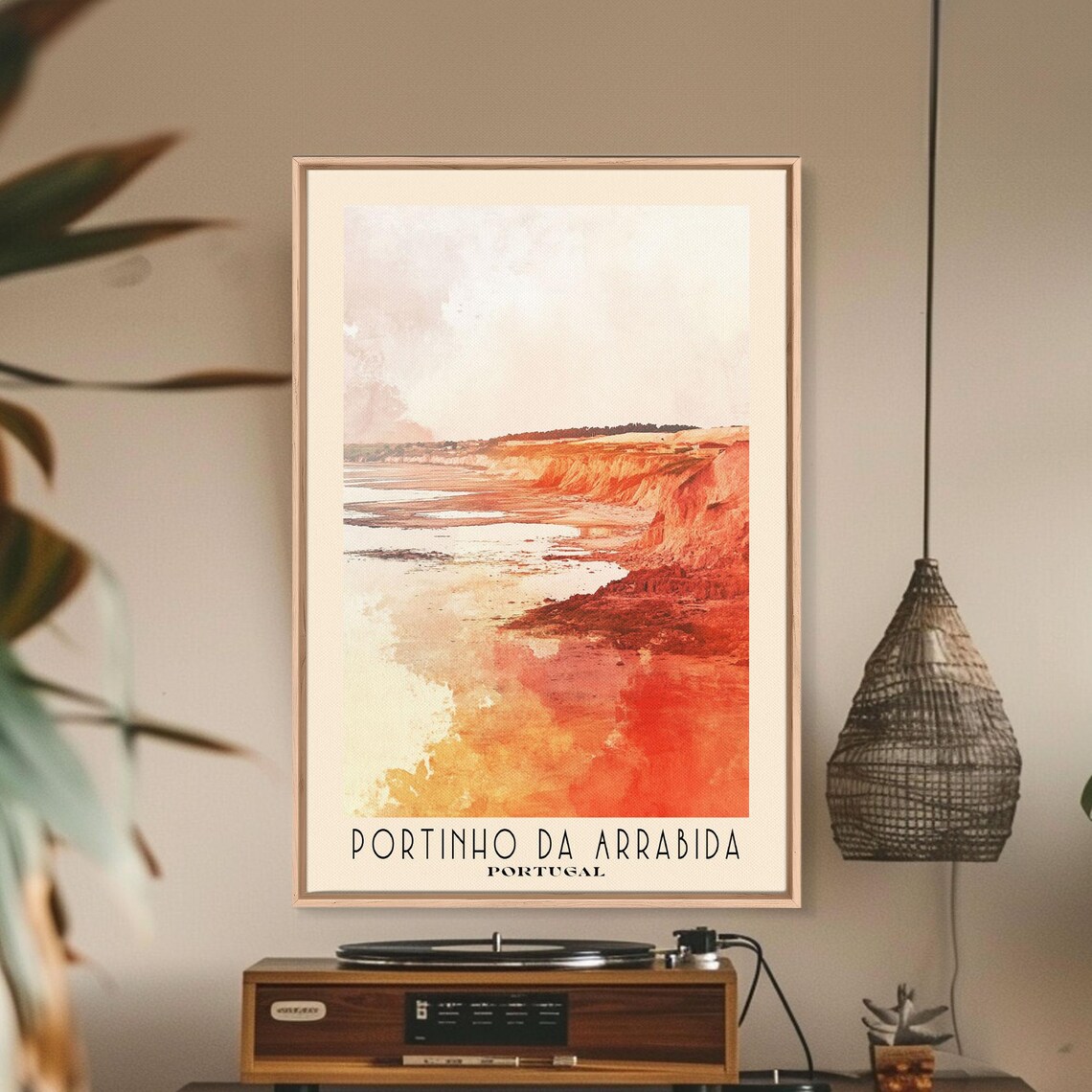 Portinho da Arrabida Portugal Glowing Red Cliffs Watercolor Travel Poster - Image 2