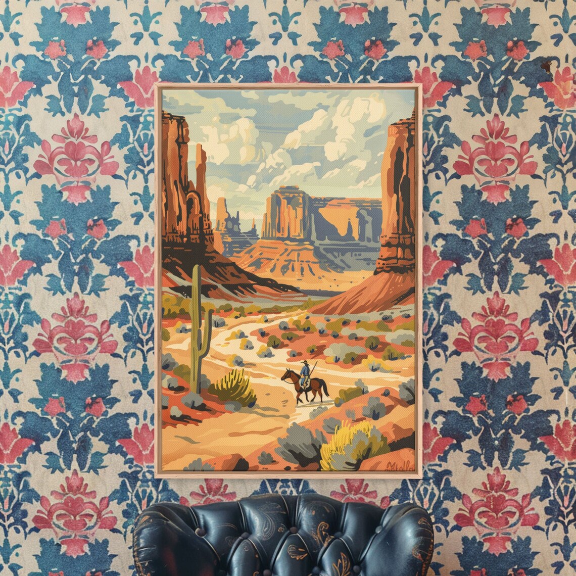 Cowboy In Southwestern Desert Landscape Art Print - Image 3