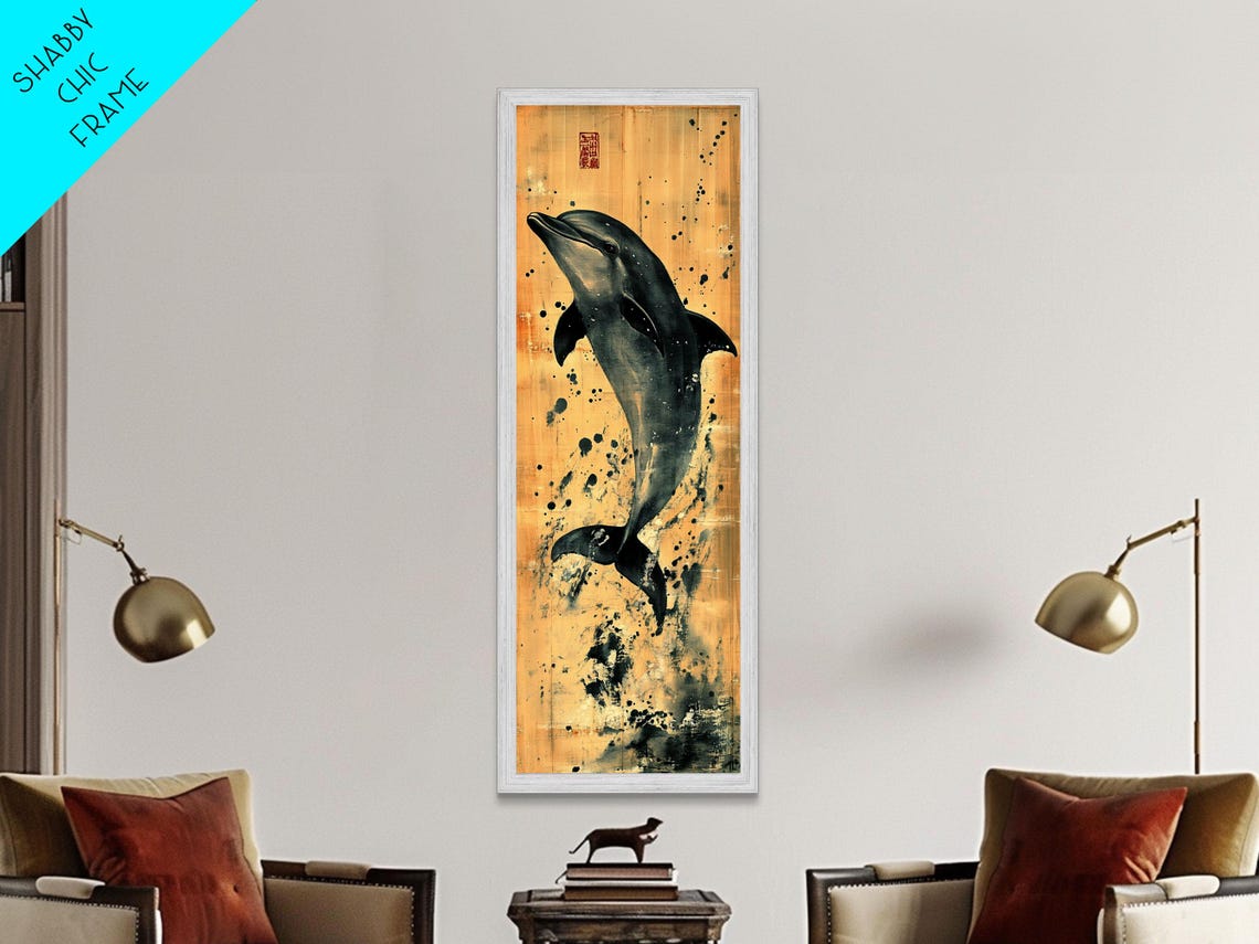Leaping Dolphin Ink Wash Gold Splash Japanese Style Marine Art Poster - Image 4