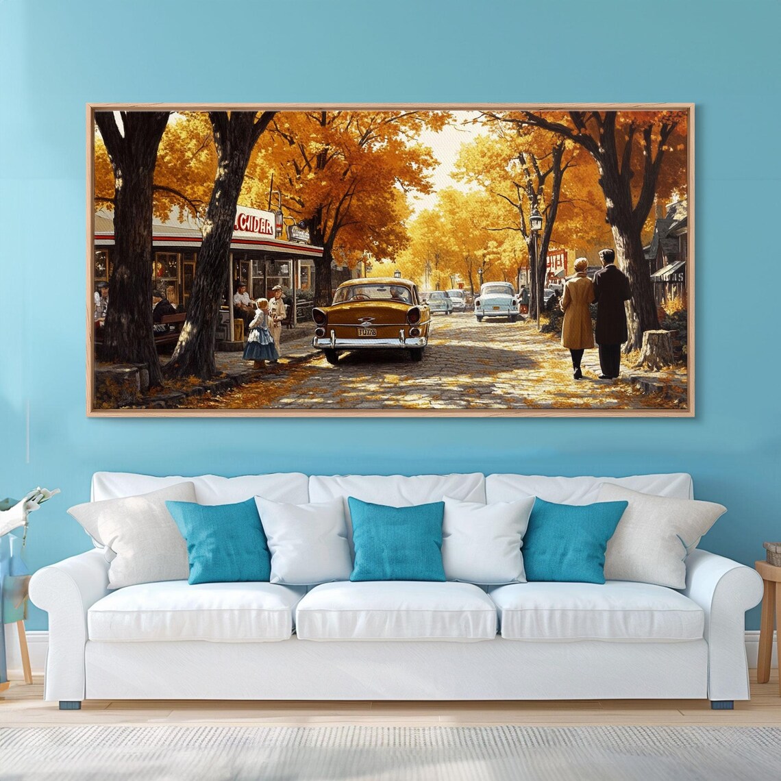 Retro 1950s Autumn Street Golden Trees Classic Cars Vintage Poster - Image 6