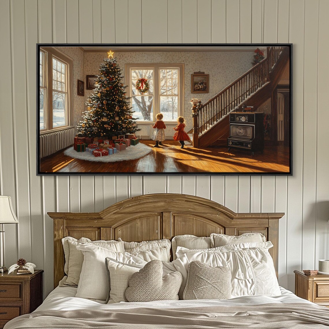 Vintage Christmas Children By Tree Cozy Holiday Home Scene Poster - Image 6