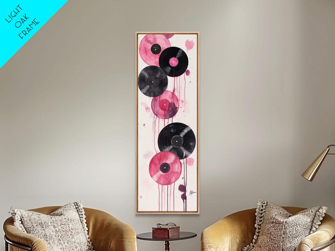 Black Pink Vinyl Records Paint Drip Retro Music Vertical Art Poster - Image 5