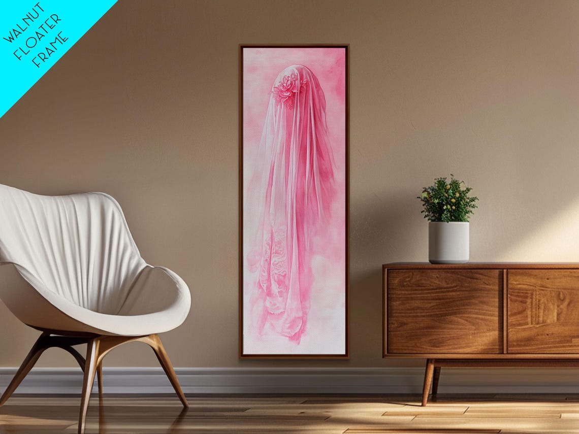 Veiled Pink Art Framed Print Whimsical Art Light Pink Wall Art Vertical Wall Art Rustic Decor Cottagecore Gift Idea - Image 6