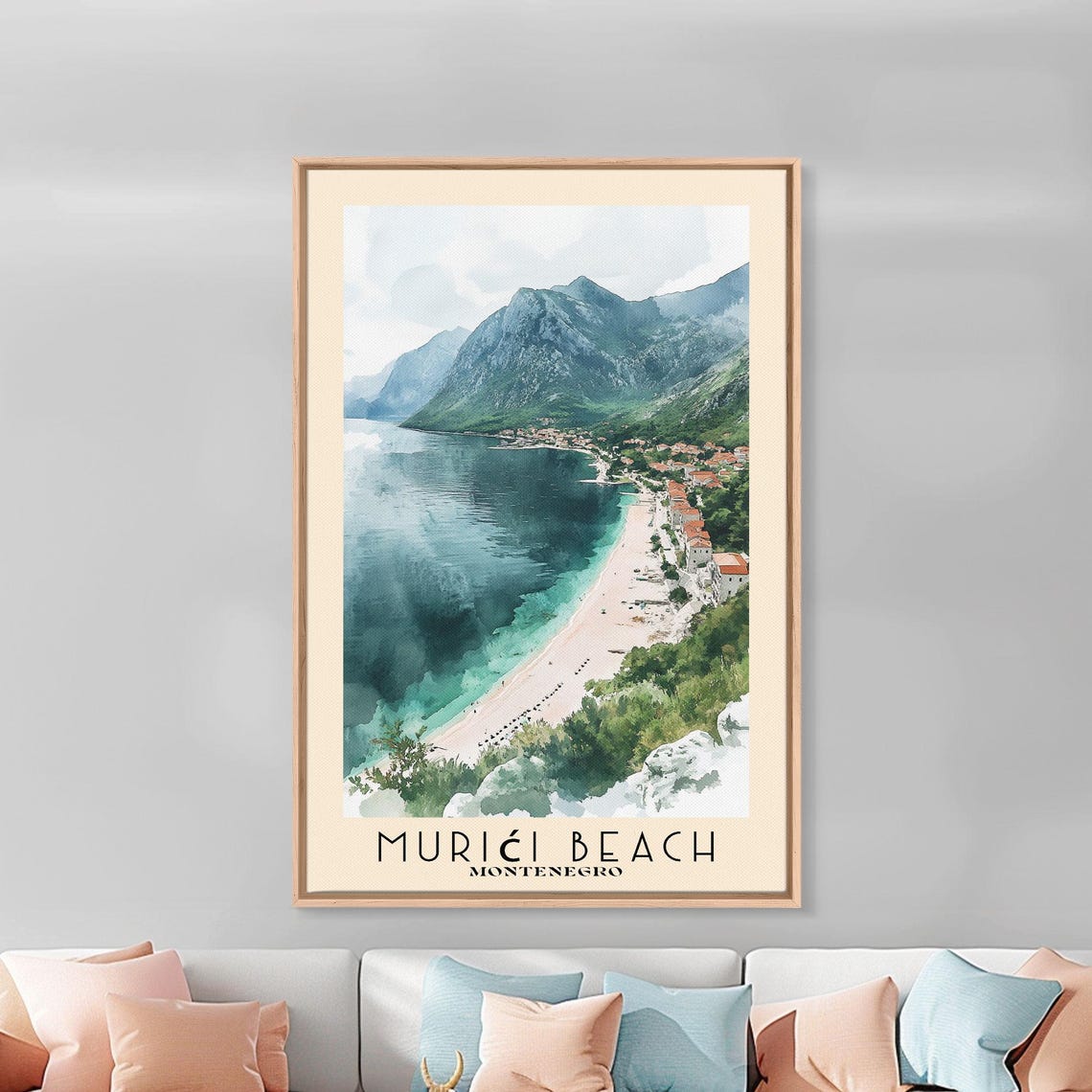 Murici Beach Montenegro White Sand Bay Mountain View Watercolor Poster - Image 3