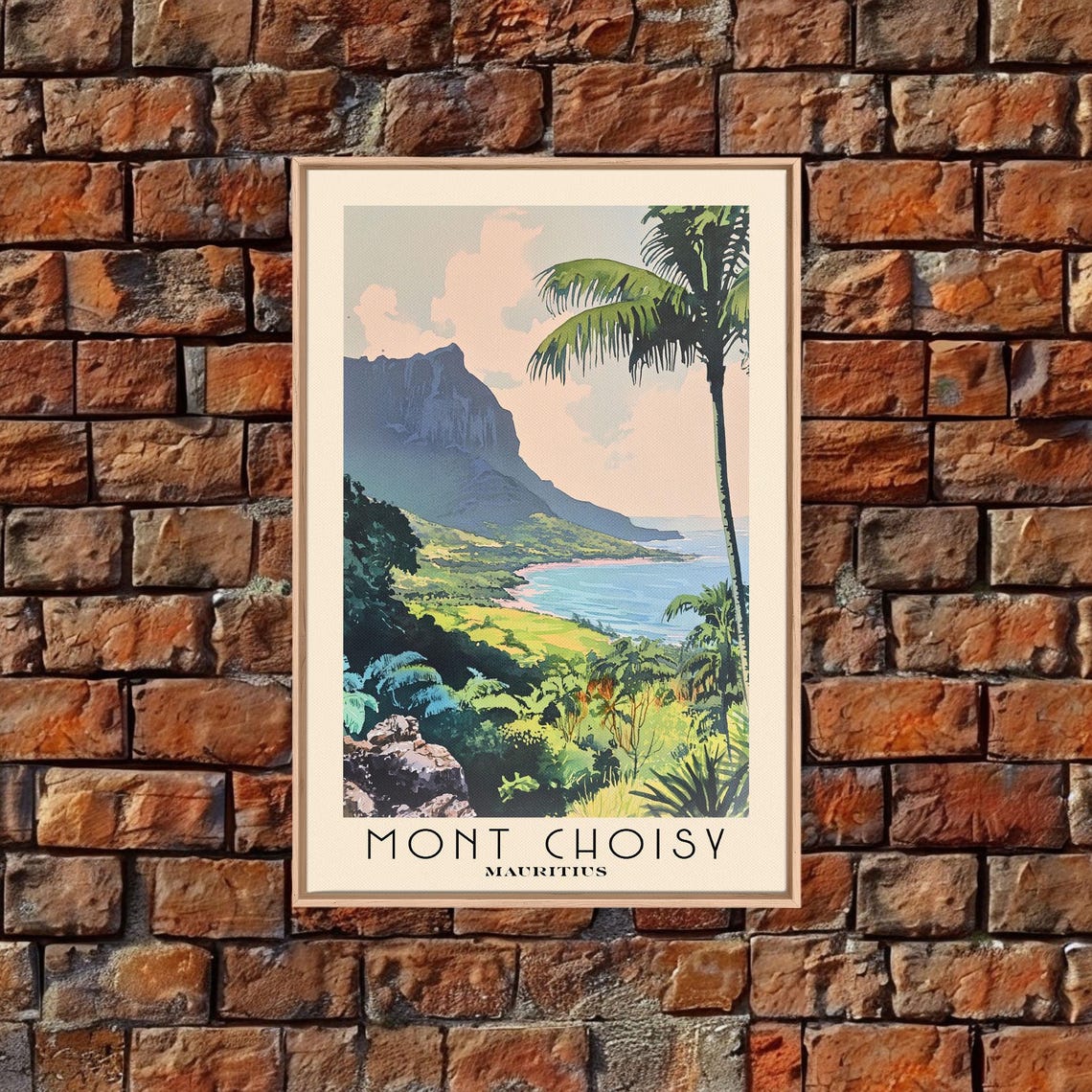 Mont Choisy Mauritius Green Coastline Palm Mountain Watercolor Poster - Image 4