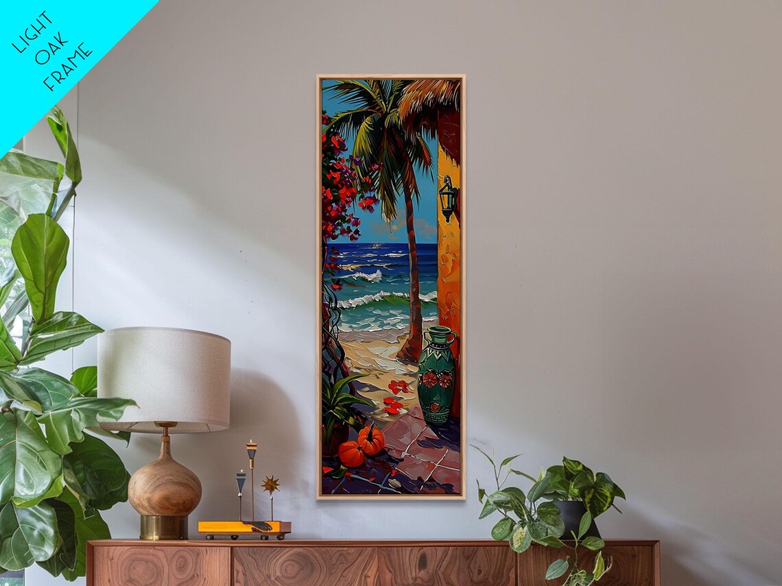 Coastal Terrace Ocean View Palm Tree Bougainvillea Doorway Travel Poster - Image 4