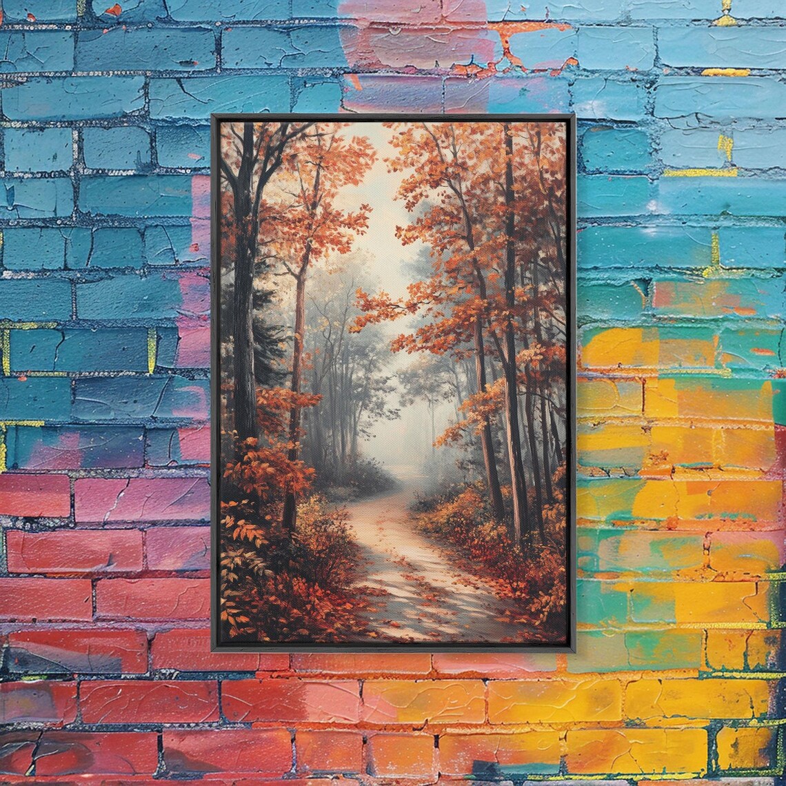Golden Autumn Forest Path Misty Warm Fall Trees Landscape Poster