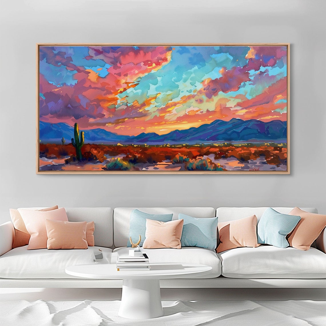 Expansive Desert Sunset Saguaro Purple Mountain Panorama Art Poster - Image 2