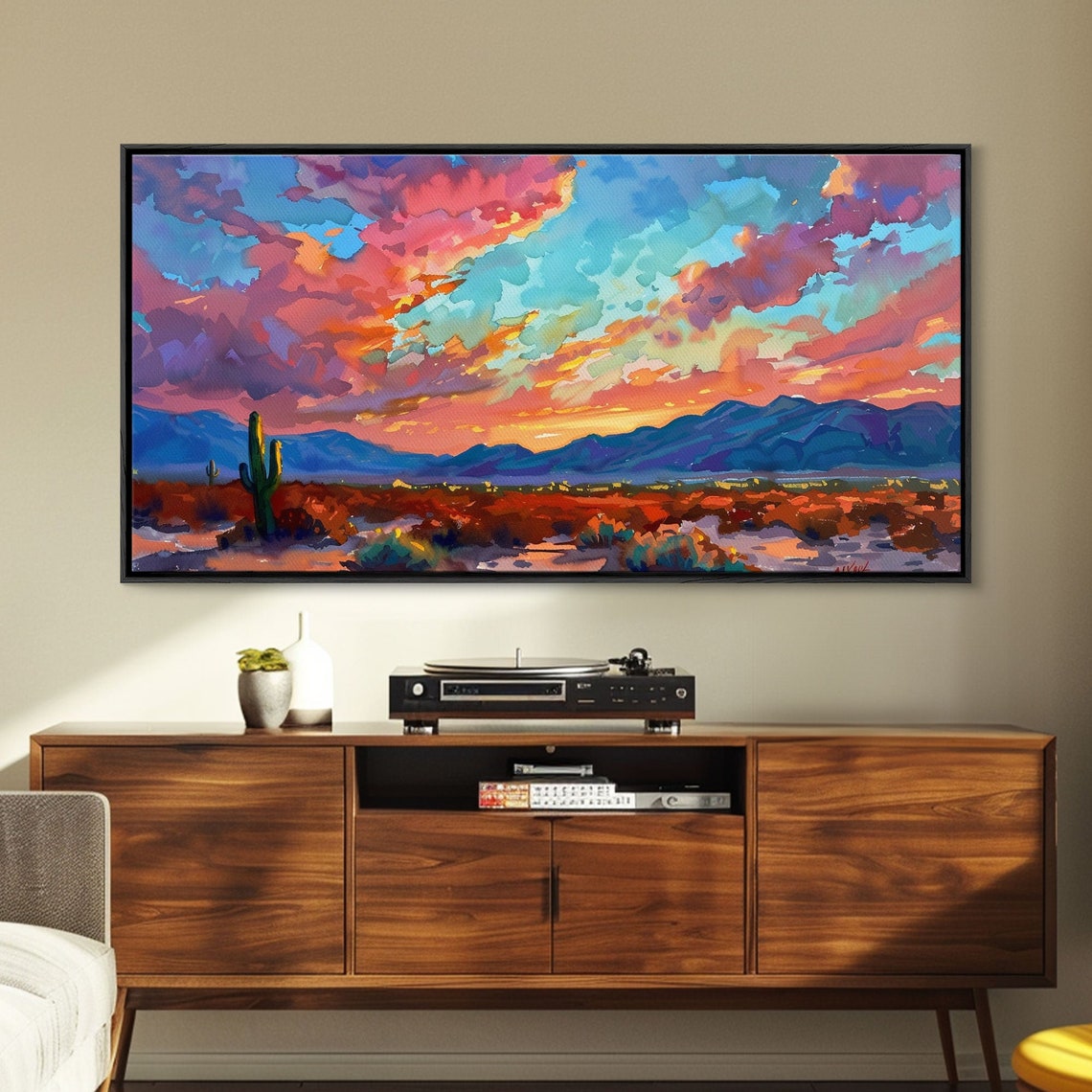 Expansive Desert Sunset Saguaro Purple Mountain Panorama Art Poster - Image 5