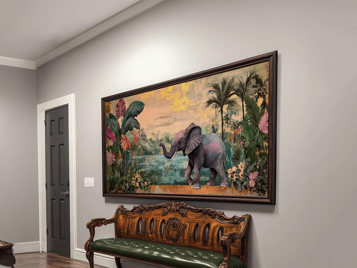 Exotic Jungle Elephant Print Rustic Botanical Decor Moody Art Wildlife Art Living Room Wall Art Gift Idea - Image 6