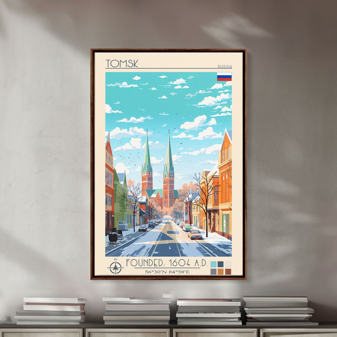 Tomsk Russia Snowy Winter Street Twin Spire Church View Travel Poster - Image 3