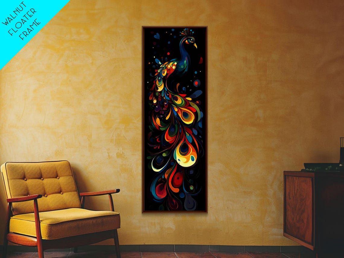 Peacock Rainbow Tail On Black Dramatic Bird Wall Decor Poster - Image 4